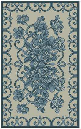 Miniature Cross Stitch rug Pattern - Blue flower 8"w X 12 7/8"h